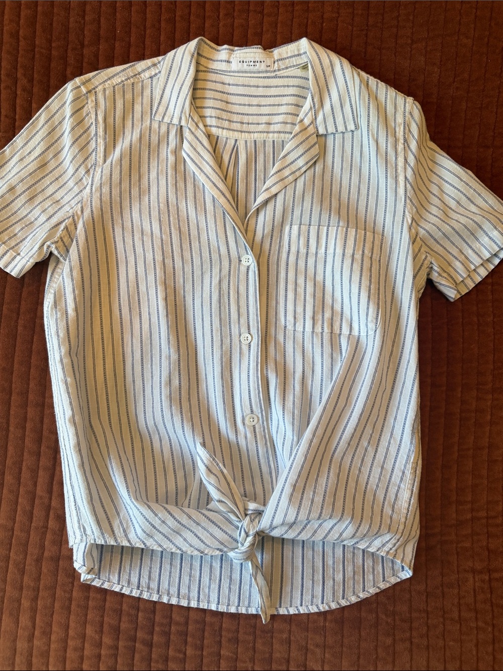EQUIPMENT Keira Women’s Tie Front Striped Button-Front Short Sleeve Blouse